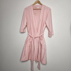 Charter Club Intimates Women's Large Pink Midi Tie Bath Robe Pockets (flaws)